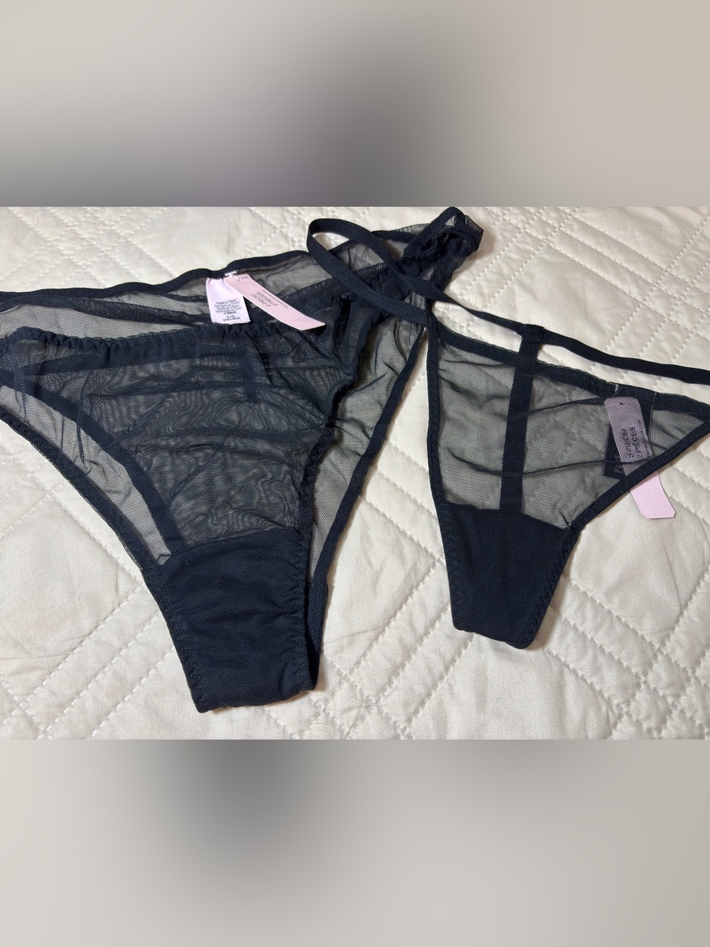 Victoria’s Secret size L Sheer Black Mesh Thong Panties - Set of 2